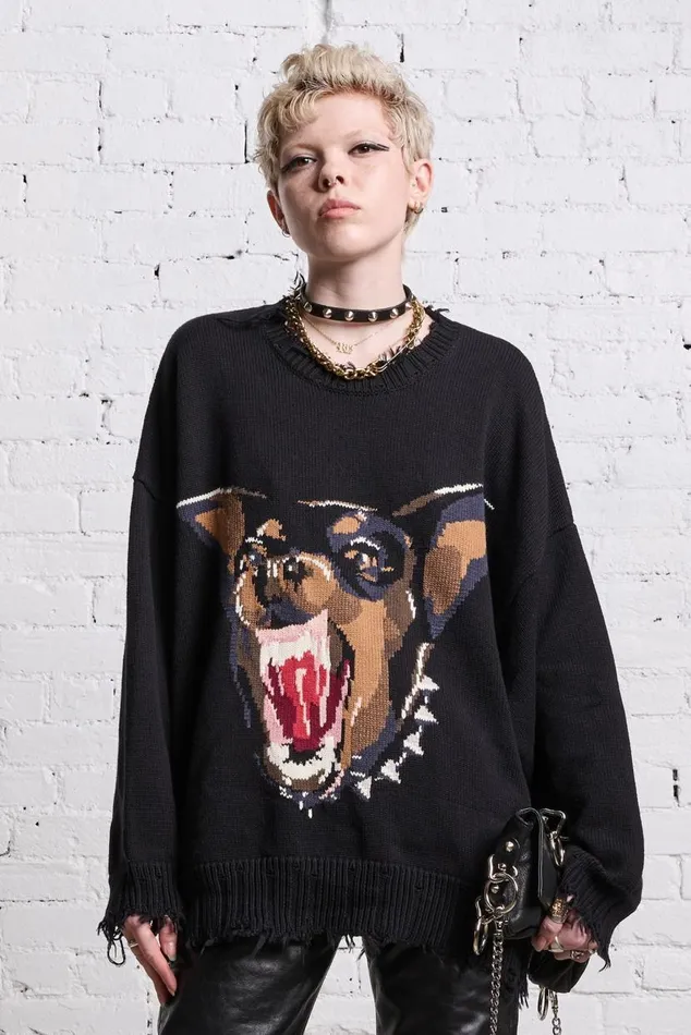 ANGRY CHIHUAHUA OVERSIZED SWEATER 8211 BLACK Women R13 Sweaters