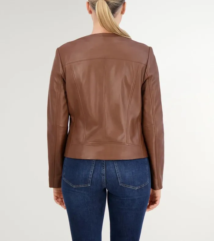 Asymmetrical Leather Jacket Hickory Brown Women Cole Haan Jackets and Coats