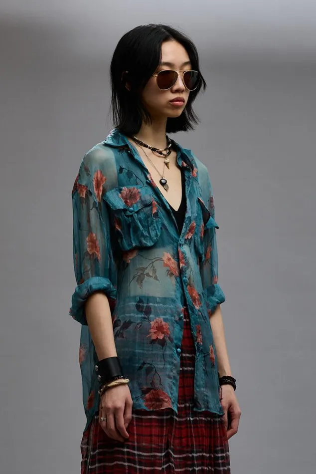 BELLOW POCKET RELAXED SHIRT 8211 BLUE FLORAL Women R13 Tops