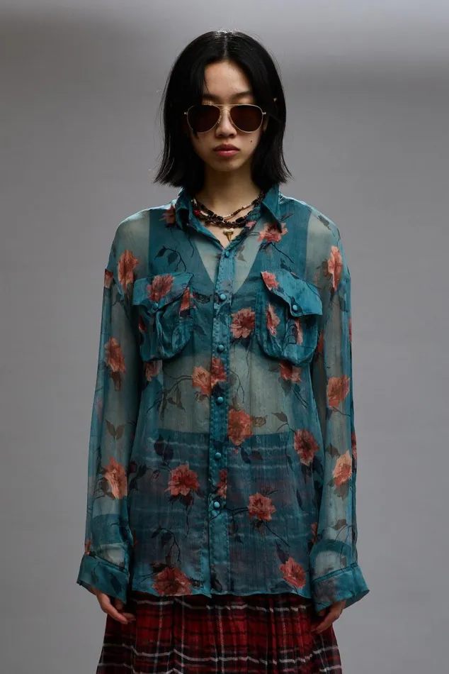 BELLOW POCKET RELAXED SHIRT 8211 BLUE FLORAL Women R13 Tops