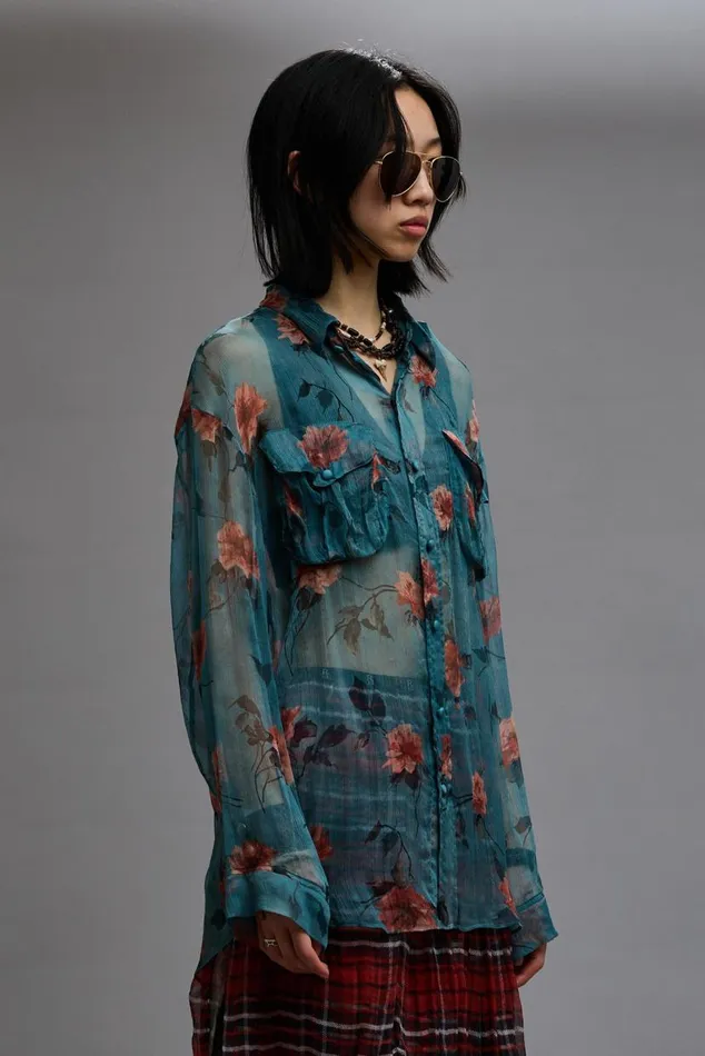 BELLOW POCKET RELAXED SHIRT 8211 BLUE FLORAL Women R13 Tops