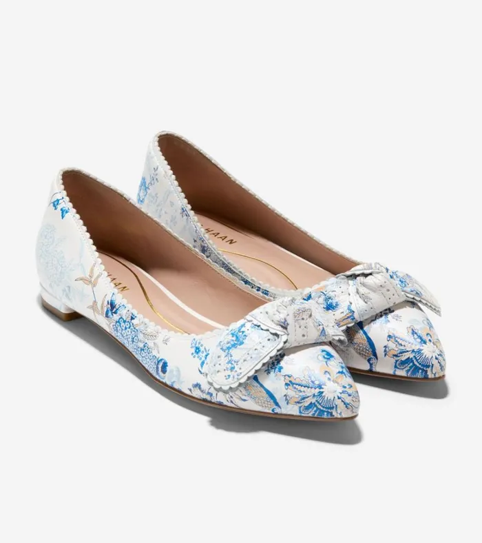 Bellport Bow Skimmer Flats Peacock Blue Print Women Cole Haan Flats and SlipOns