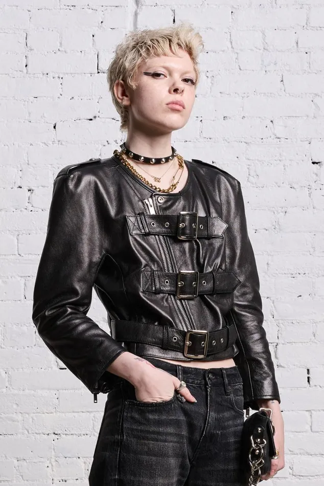 BELTED MOTORCYCLE JACKET 8211 BLACK Women R13 Jackets and Coats