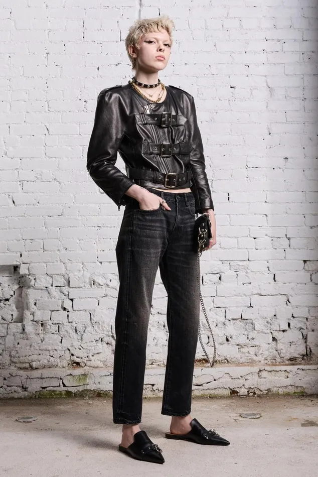 BELTED MOTORCYCLE JACKET 8211 BLACK Women R13 Jackets and Coats