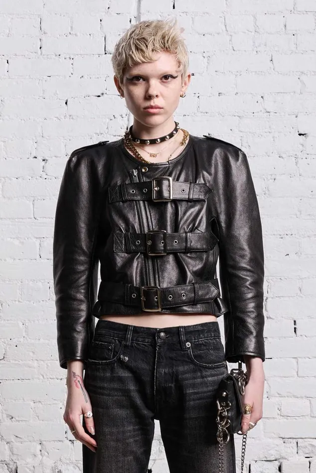 BELTED MOTORCYCLE JACKET 8211 BLACK Women R13 Jackets and Coats