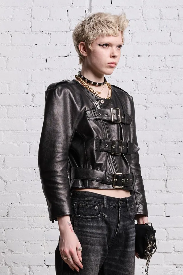 BELTED MOTORCYCLE JACKET 8211 BLACK Women R13 Jackets and Coats