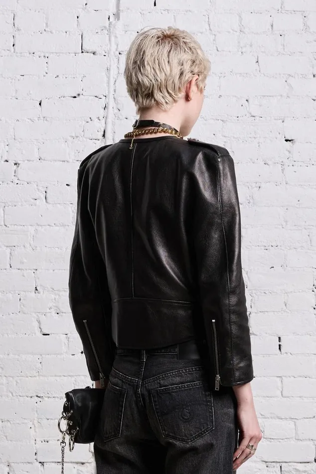 BELTED MOTORCYCLE JACKET 8211 BLACK Women R13 Jackets and Coats