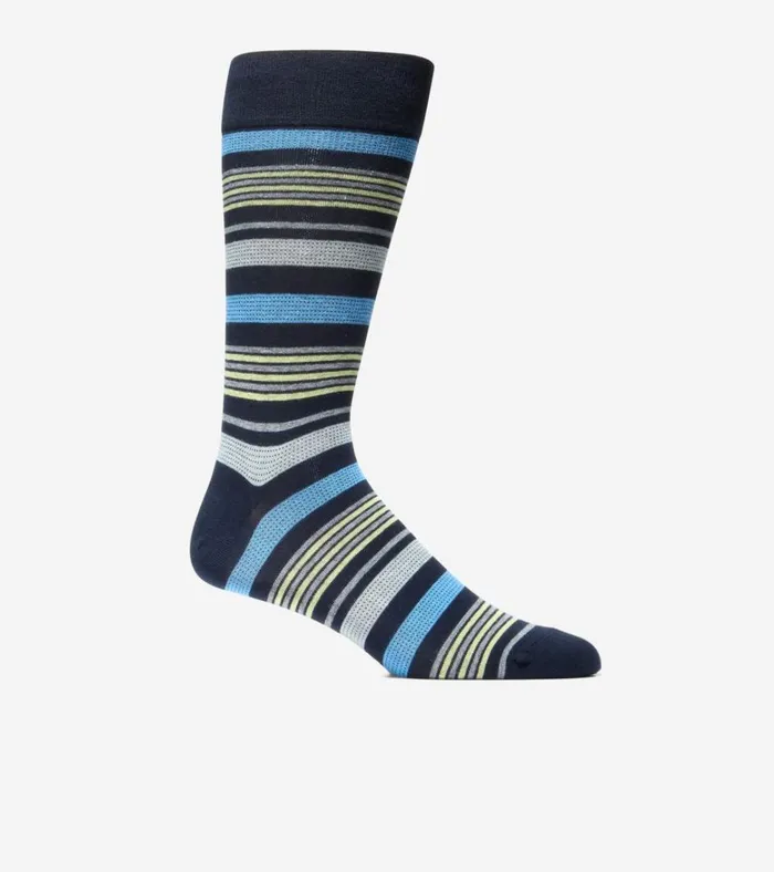 Birdseye Stripe Dress Crew Socks Navy Blue Men Cole Haan Socks