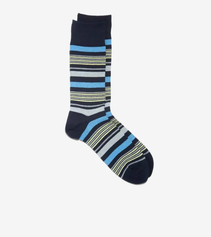 Birdseye Stripe Dress Crew Socks Navy Blue Men Cole Haan Socks