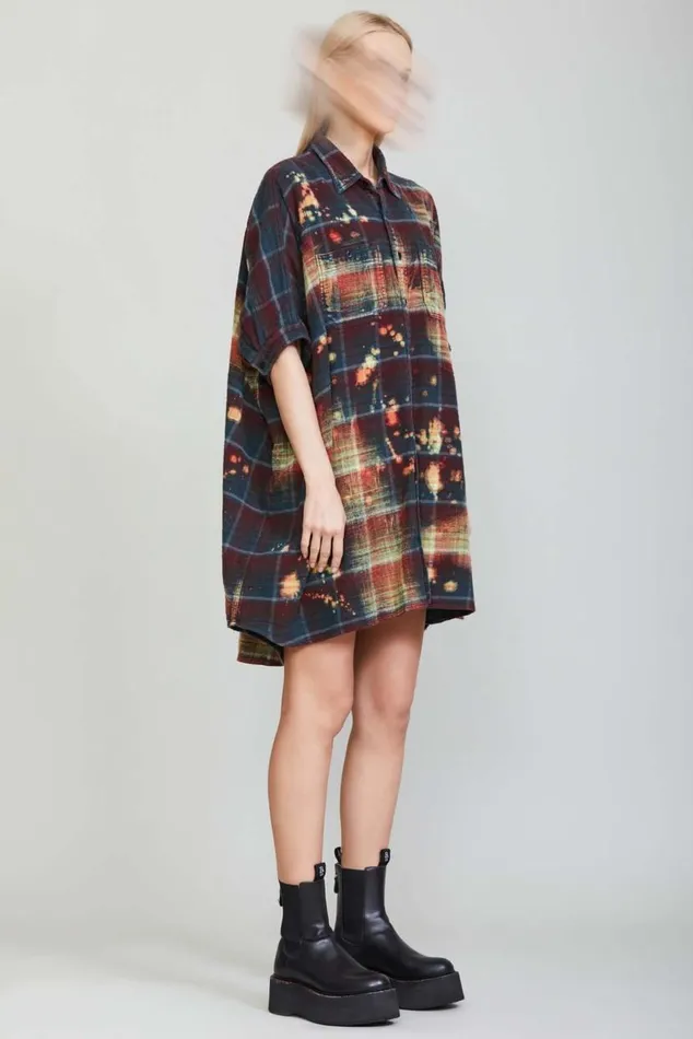 BLEACHED PLAID OVERSIZED BOXY SHIRTDRESS Women R13 Dresses and Skirts