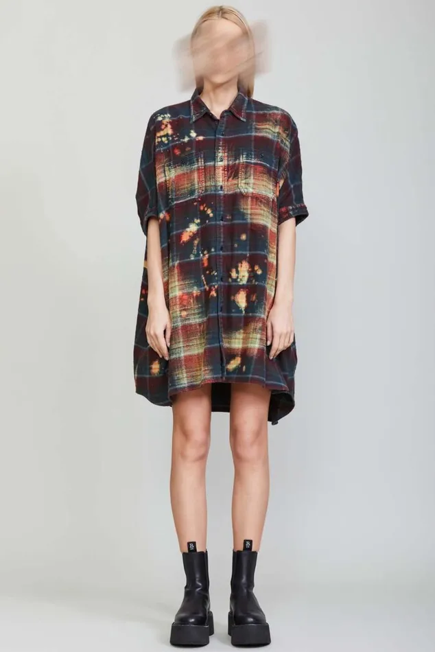 BLEACHED PLAID OVERSIZED BOXY SHIRTDRESS Women R13 Dresses and Skirts