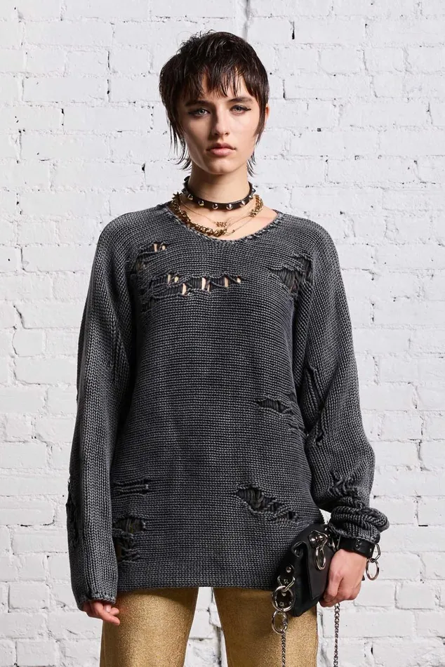 BOYFRIEND CREWNECK 8211 ACID BLACK Women R13 Sweaters