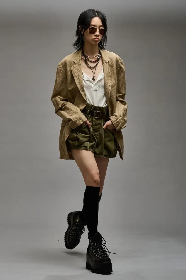 BUBBLE SKORT 8211 OLIVE HERRINGBONE Women R13 Pants and Shorts