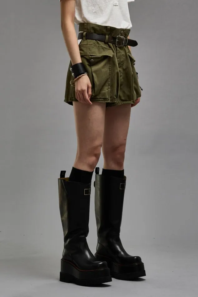 BUBBLE SKORT 8211 OLIVE HERRINGBONE Women R13 Pants and Shorts
