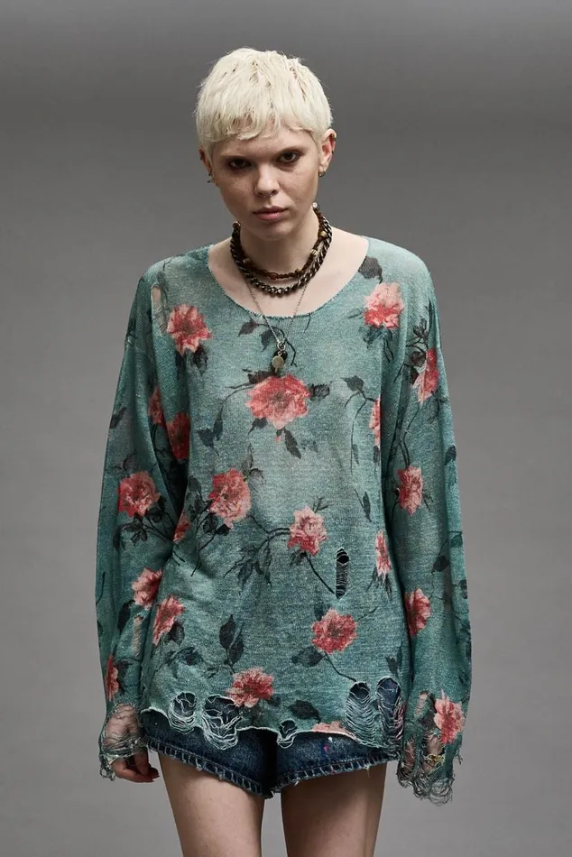 CASTOFF NECK BOYFRIEND SWEATER 8211 BLUE FLORAL Women R13 Sweaters