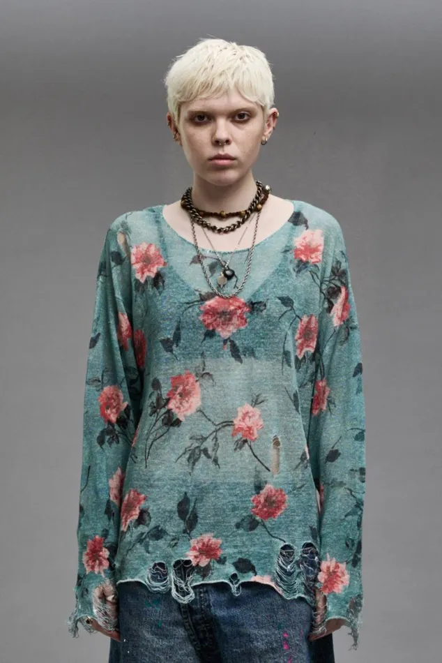 CASTOFF NECK BOYFRIEND SWEATER 8211 BLUE FLORAL Women R13 Sweaters