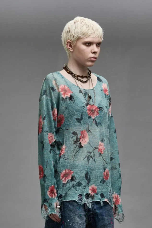 CASTOFF NECK BOYFRIEND SWEATER 8211 BLUE FLORAL Women R13 Sweaters