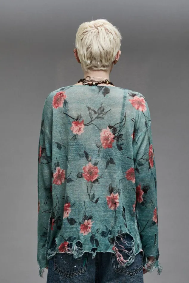 CASTOFF NECK BOYFRIEND SWEATER 8211 BLUE FLORAL Women R13 Sweaters