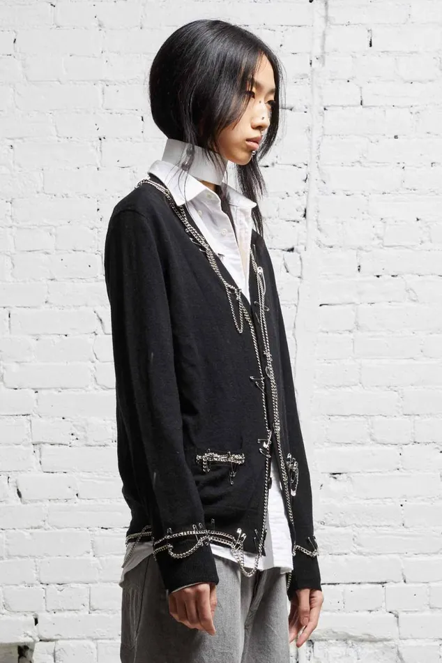 CHAIN EMBELLISHED CARDIGAN 8211 BLACK Women R13 Sweaters