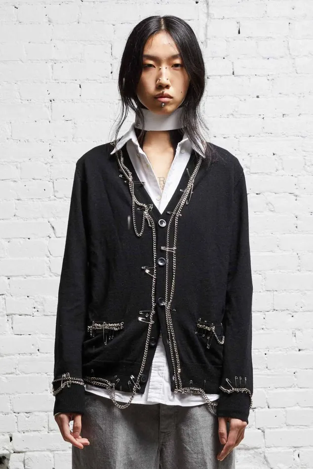 CHAIN EMBELLISHED CARDIGAN 8211 BLACK Women R13 Sweaters