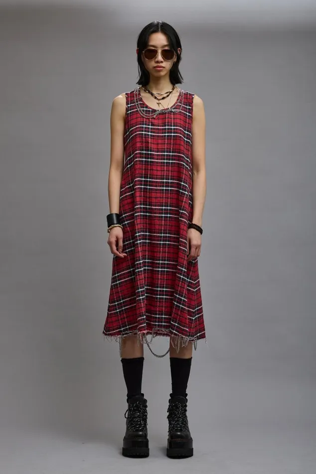 CHAIN EMBELLISHED MIDI 8211 RED PLAID Women R13 Dresses and Skirts