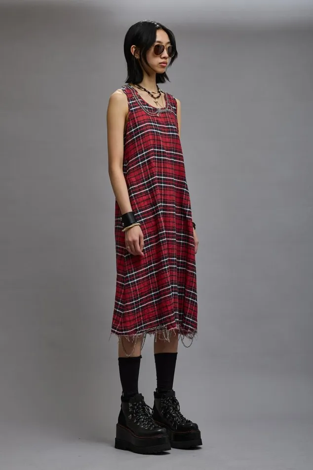 CHAIN EMBELLISHED MIDI 8211 RED PLAID Women R13 Dresses and Skirts