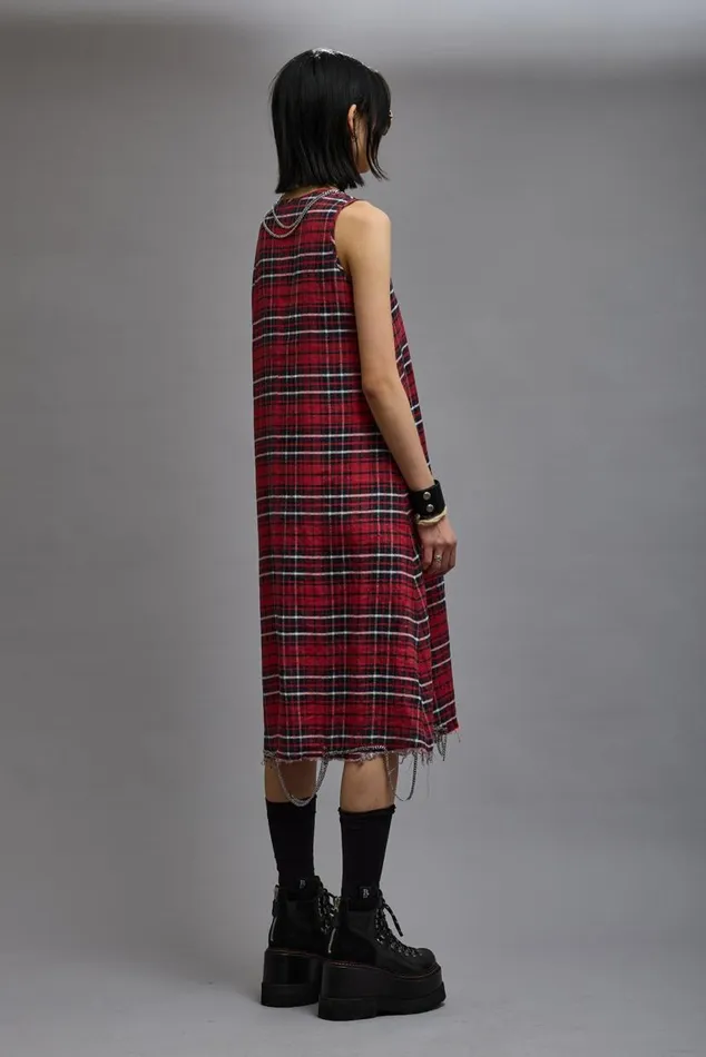 CHAIN EMBELLISHED MIDI 8211 RED PLAID Women R13 Dresses and Skirts