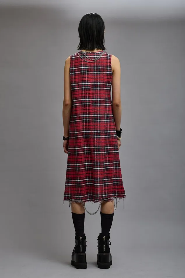 CHAIN EMBELLISHED MIDI 8211 RED PLAID Women R13 Dresses and Skirts