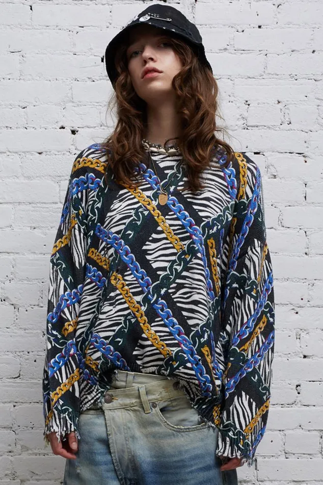 CHAINED ZEBRA OVERSIZED SWEATER 8211 MULTICOLOR Women R13 Sweaters