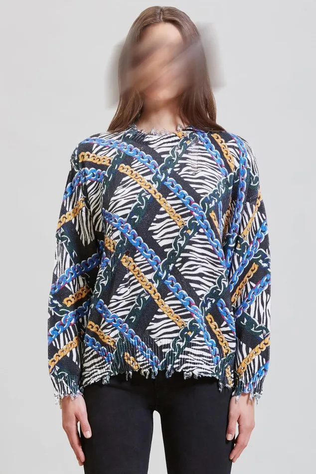 CHAINED ZEBRA OVERSIZED SWEATER 8211 MULTICOLOR Women R13 Sweaters CHAINED ZEBRA OVERSIZED SWEATER 8211 MULTICOLOR Women R13 Sweaters