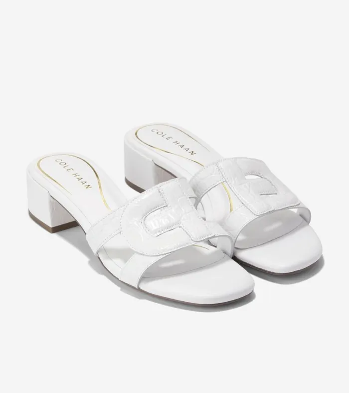 Chrisee Block Heel Sandals White Croc Women Cole Haan Sandals