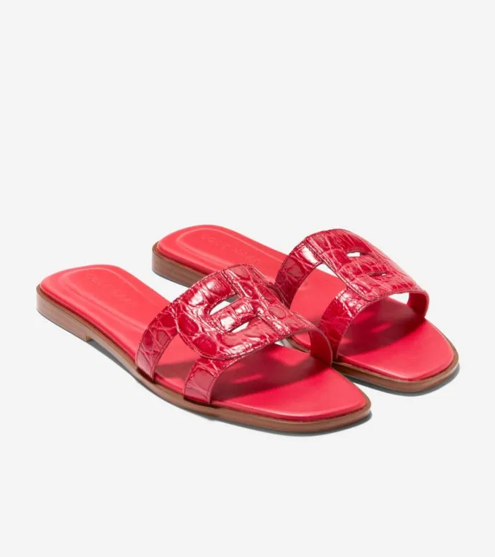Chrisee Slide Sandals True Red Croc Print Women Cole Haan Sandals