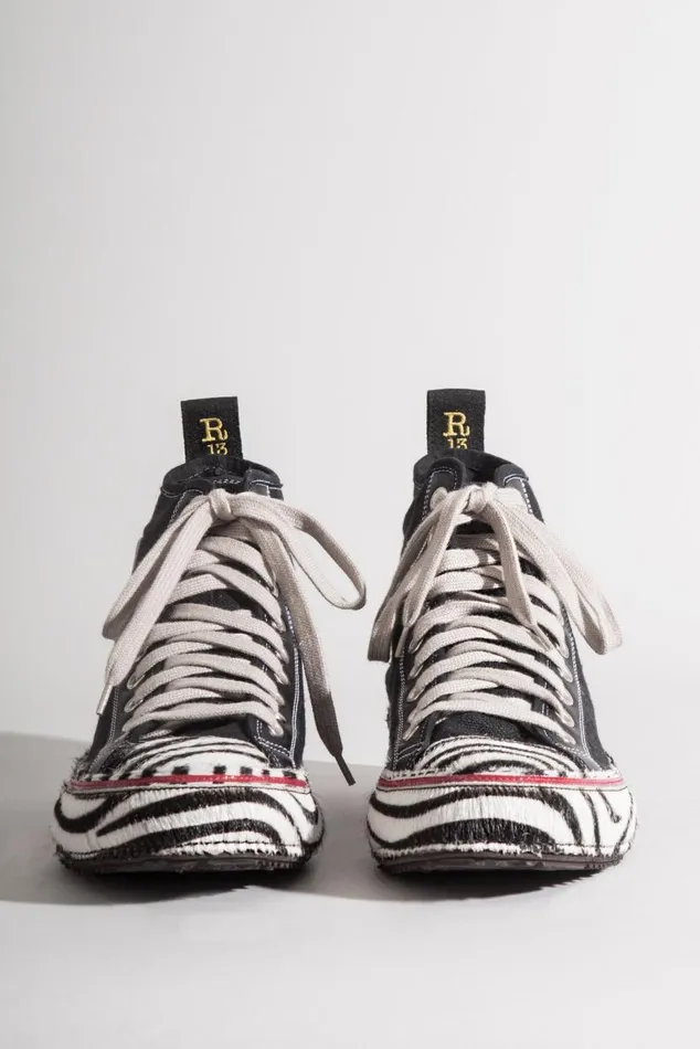 CLASSIC COURTNEY HIGH TOP 8211 ZEBRA STRIPE Men R13 Footwear CLASSIC COURTNEY HIGH TOP 8211 ZEBRA STRIPE Men R13 Footwear
