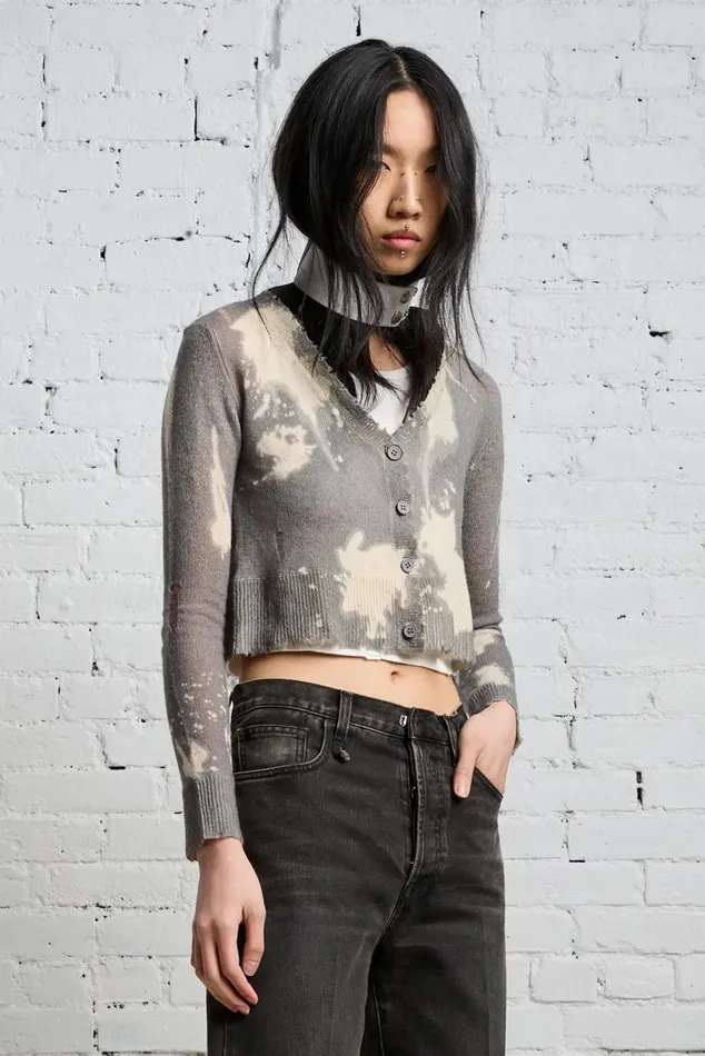 CROPPED BABY CARDIGAN 8211 CHARCOAL BLEACH Women R13 Sweaters