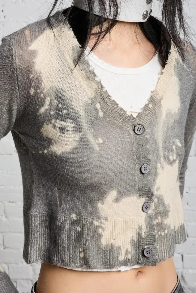 CROPPED BABY CARDIGAN 8211 CHARCOAL BLEACH Women R13 Sweaters