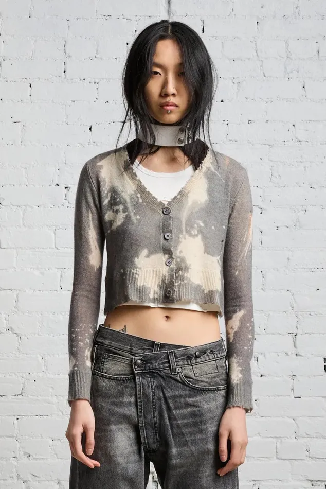 CROPPED BABY CARDIGAN 8211 CHARCOAL BLEACH Women R13 Sweaters