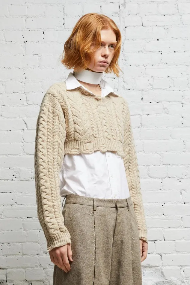 CROPPED CABLE SWEATER 8211 OATMEAL Women R13 Tops