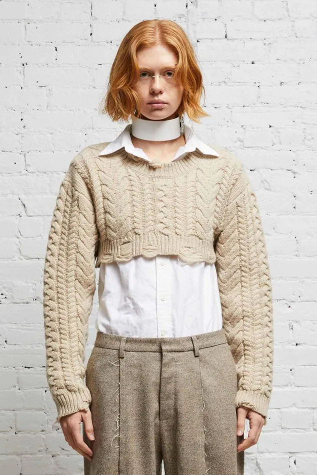 CROPPED CABLE SWEATER 8211 OATMEAL Women R13 Tops