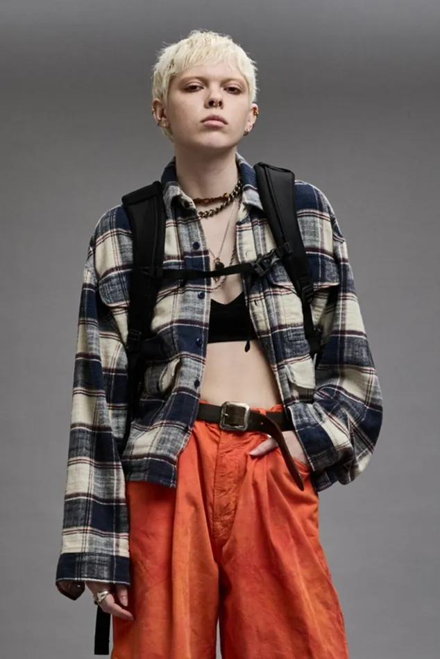 CROPPED MULTIPOCKET OVERSHIRT 8211 ECRU PLAID Women R13 Tops