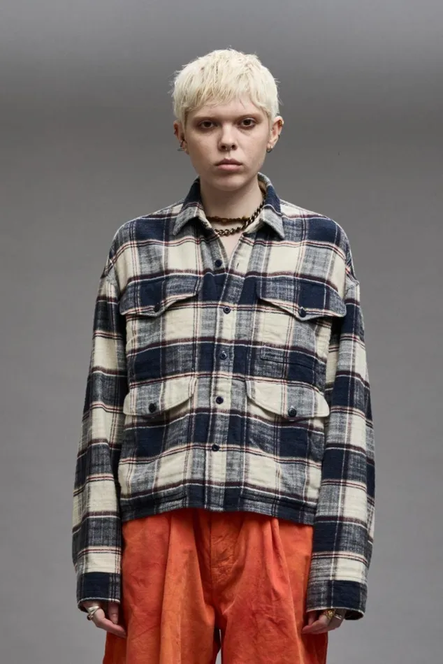 CROPPED MULTIPOCKET OVERSHIRT 8211 ECRU PLAID Women R13 Tops