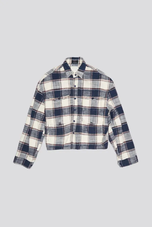 CROPPED MULTIPOCKET OVERSHIRT 8211 ECRU PLAID Women R13 Tops