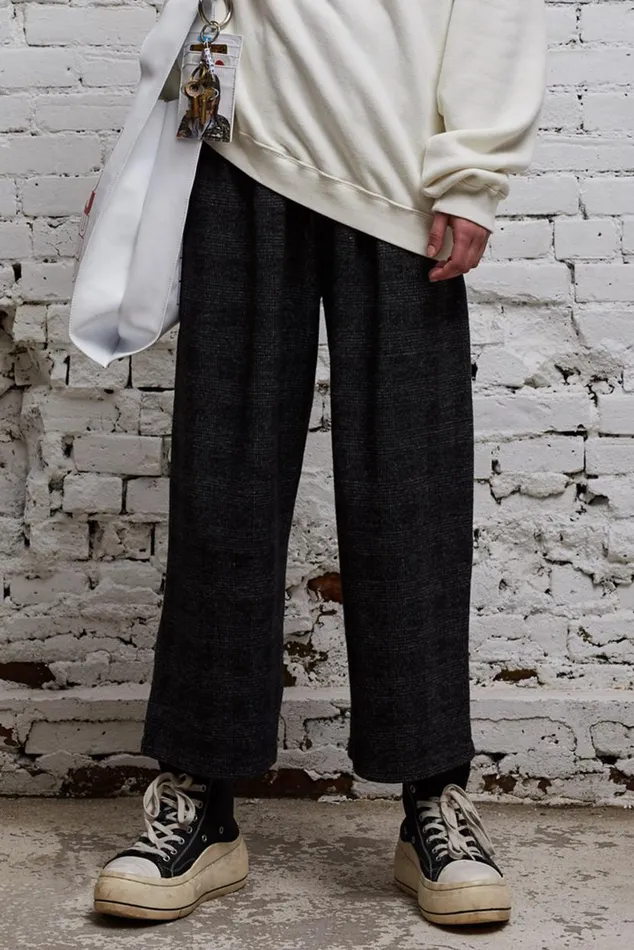 CROPPED PLEATED WIDE LEG PANT 8211 GREY GLEN PLAID Women R13 Pants and Shorts