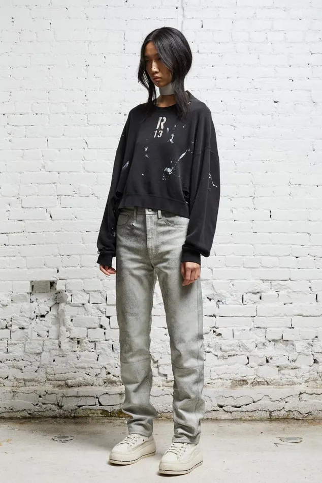 CROPPED R13 CREWNECK 8211 ACID BLACK Women R13 Tops