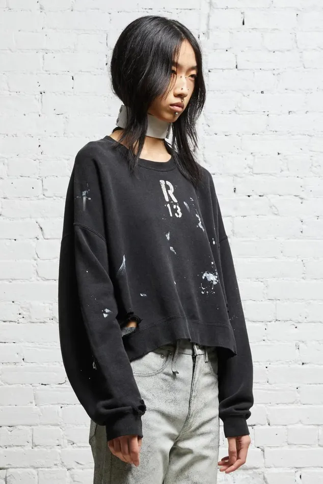 CROPPED R13 CREWNECK 8211 ACID BLACK Women R13 Tops