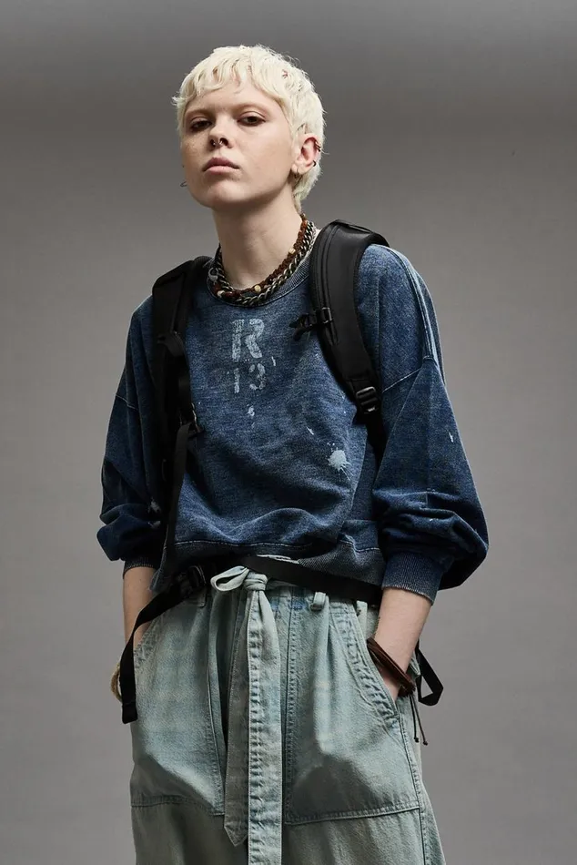 CROPPED R13 CREWNECK 8211 INDIGO BLUE Women R13 Tops
