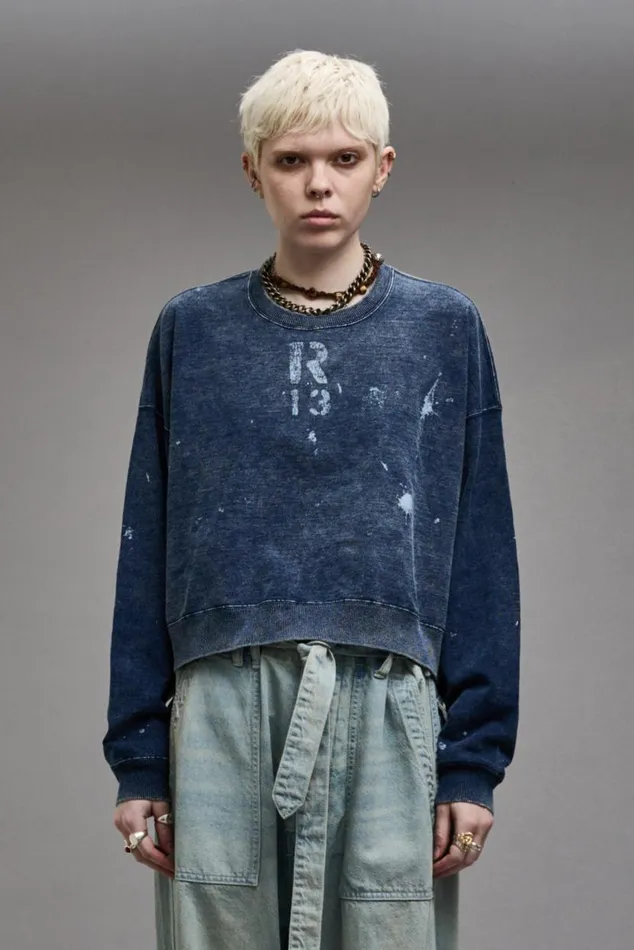 CROPPED R13 CREWNECK 8211 INDIGO BLUE Women R13 Tops