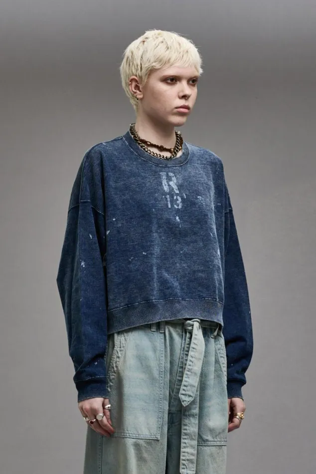 CROPPED R13 CREWNECK 8211 INDIGO BLUE Women R13 Tops