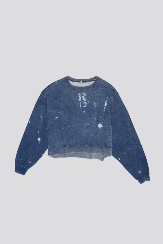 CROPPED R13 CREWNECK 8211 INDIGO BLUE Women R13 Tops