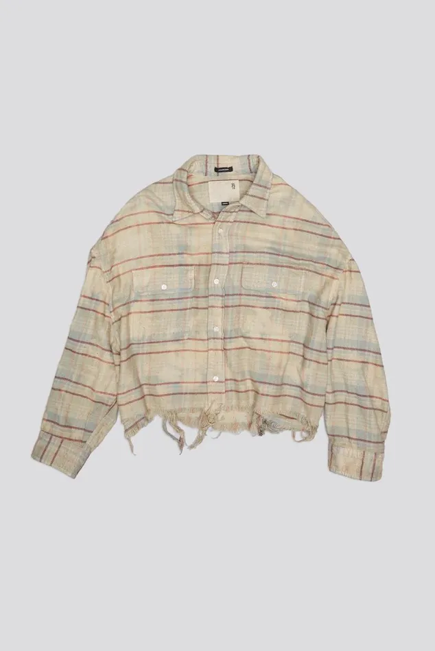 CROPPED WORKSHIRT 8211 BLEACHED LIGHT BLUE PLAID Women R13 Tops