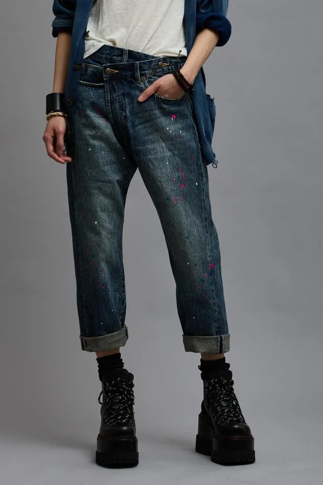 CROSSOVER JEAN 8211 BEXLEY PAINT SPLATTER Women R13 Denim